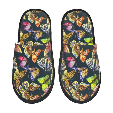 

Adobk Butterfly Wild Insect Print Slippers Indoor Outdoor Retro Slippers House Soft Fluffy Slides Cushion Furry Slippers-Large