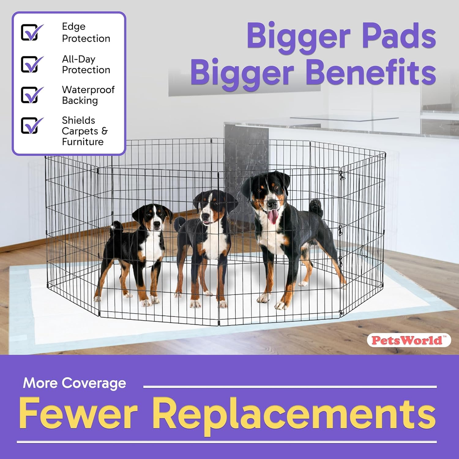 PETSWORLD 4XL Gigantic Dog Pee Pads, 40"x99", 10 Count, with Adhesive Tape, 5-Layer Leak Proof Protection