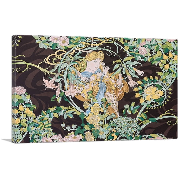 ARTCANVAS Woman with Daisies 1898 Canvas Art Print by Alphonse Mucha - Size: 26" x 18" (0.75" Deep)