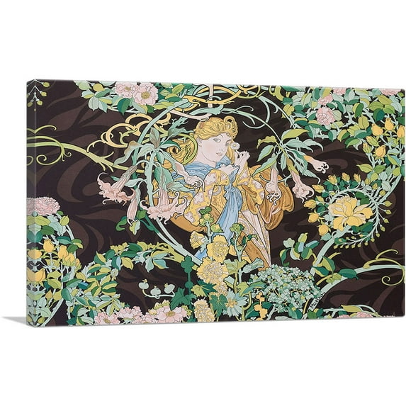 ARTCANVAS Woman with Daisies 1898 Canvas Art Print by Alphonse Mucha - Size: 60" x 40" (0.75" Deep) (3-Piece)