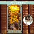 thumbnail image 4 of DIY Book Nook Kit 3D Wooden Puzzle Bookshelf Insert Decor with LED Light DIY Miniature Dollhouse Model Kit Creative Educational Bookshelf Insert Bookend Building Kits, 4 of 9