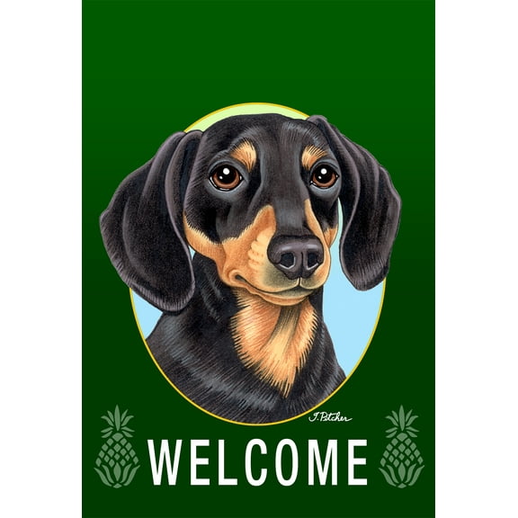 Dachshund Black/Tan - Best of Breed Welcome Pineapples House Flags