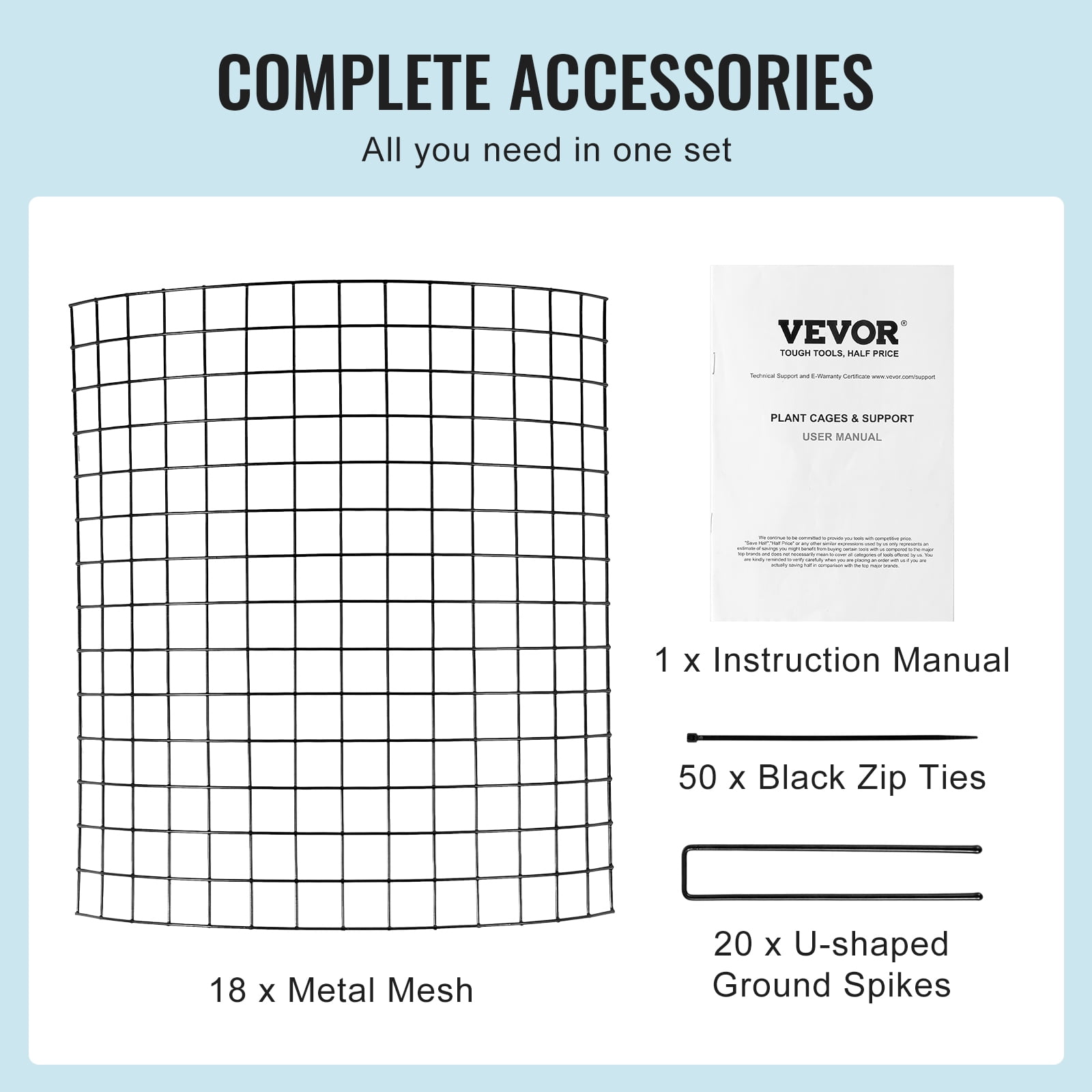 VEVOR 6 pack Plant Protector from Animals, 12.6'' Dia. x 14'' H Chicken Wire Plant Protector, Plant Cages for Outdoor Plants, Flowers & Vegetables, Keeps Bunny Chicken Squirrels Out, 18pcs Metal Mesh