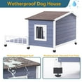 thumbnail image 6 of Pefilos 46" Weatherproof Wood Dog Houses with Terrace and An Open Roof, Outdoor Large Pet Cat House, Windows and Door Curtains, Beige, 6 of 8