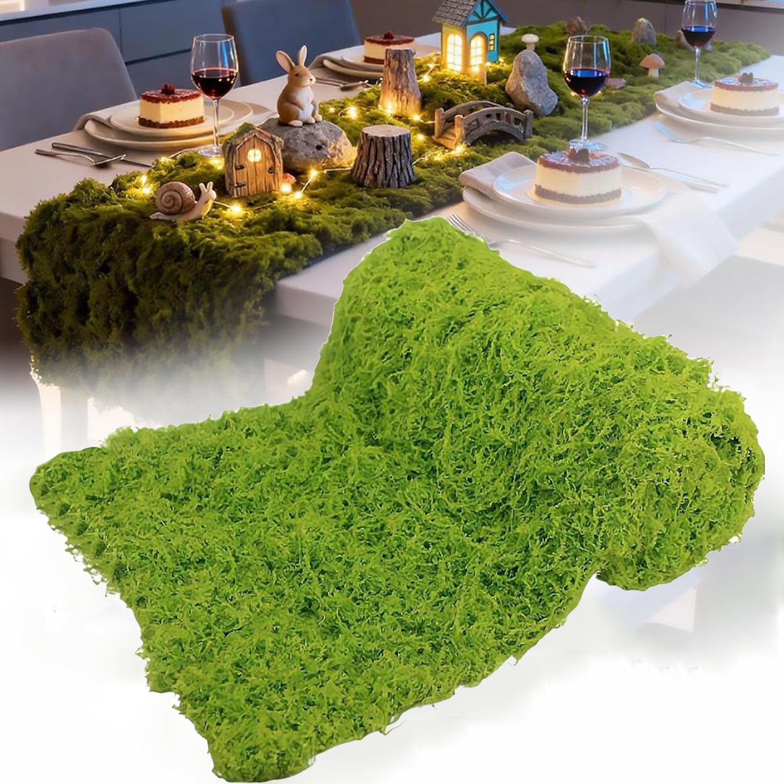 Fake Moss Table Runner,11.8"x70.9" Soft Fluffy Faux Moss Mat, Artificial Dark Green Mosses Roll Fake Grass Wall Decor for Wedding Table Centerpieces Fairy Garden DIY Crafts Indoor Party