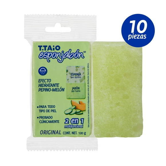 Pack 10 pz Esponjabon Pepino Melon Hidratante T. Taio 120g c/u T.Taio Esponjabon Para todo tipo de piel, Jabón con esponja integrada, 120 gr, Hidratante
