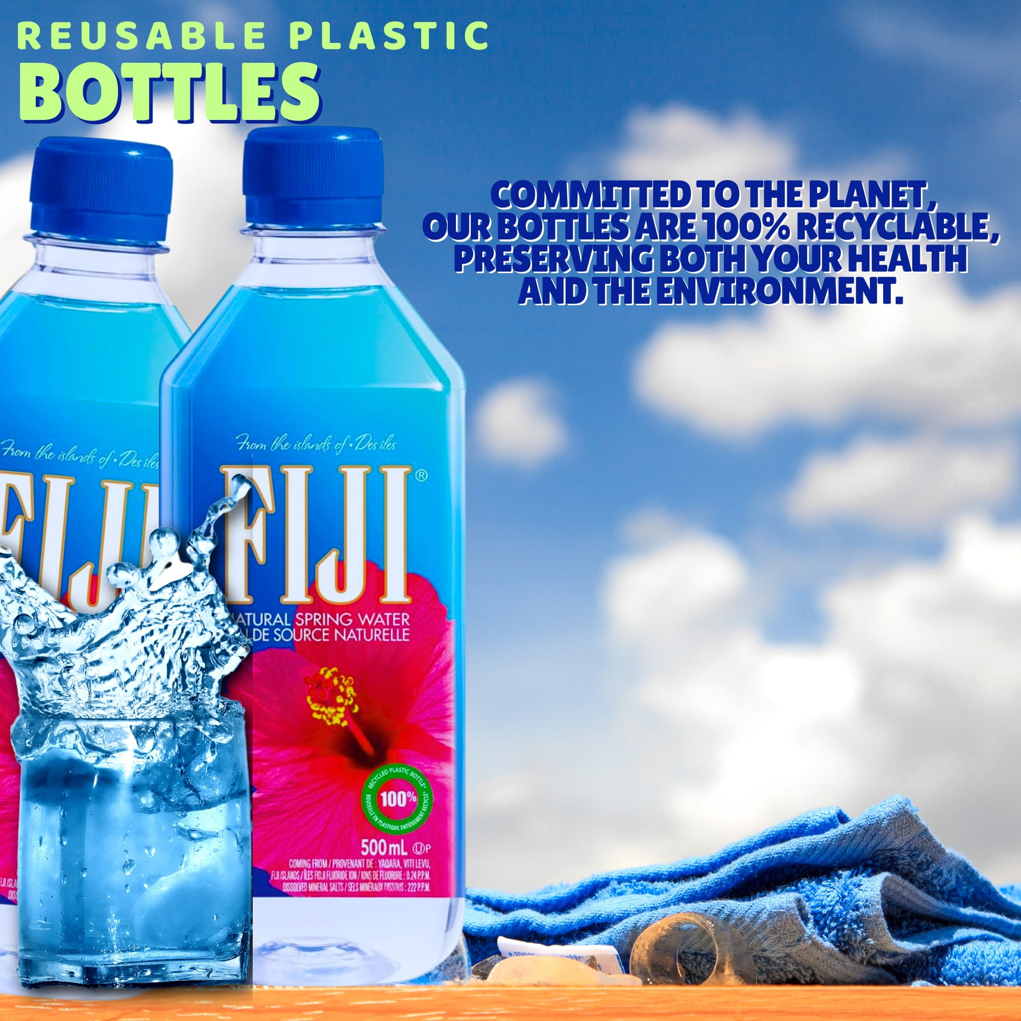Fiji Natural Artesian Water, 500ML Bottle (Pack of 24) Naturally Filtered Spring Water Kosher Gluten-free Thirst Quencher Blissful On-the-go Travel Hydration & CUSTOM Storage Carrier
