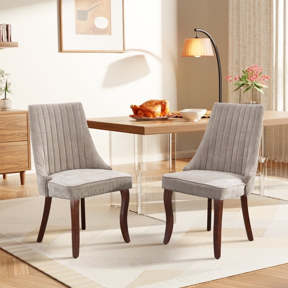 MIKIBAMA Modern Upholstered Accent Chair, Beige Velvet, Set of 2 for Dining Room