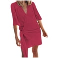thumbnail image 1 of Gspmoly Robes d'Été pour Femmes 2025, Robe d'Été à la Mode pour Femmes, Tempérament, à Lacets, Col en V, Décontractée, Ample, en Lin, Couleur Unie, Robe Formelle pour Femmes, Soldes d'Été Liquidation, 1 of 5