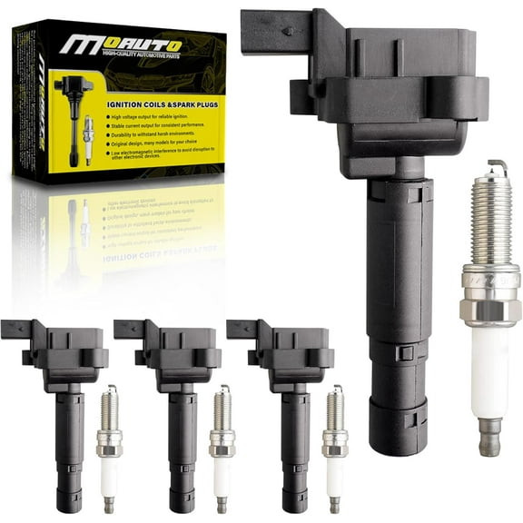 MOAUTO Set of 4 Ignition Coils Pack UF658 A0001502580 & 4 PCS Iridium Spark Plugs Compatible with Mercedes Benz 2014 2015 C250 2012-2015 SLK250 1.8L L4