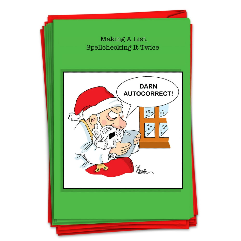12 Boxed Merry Christmas Cards Funny (1 Design, 12 Cards) Santa Auto
