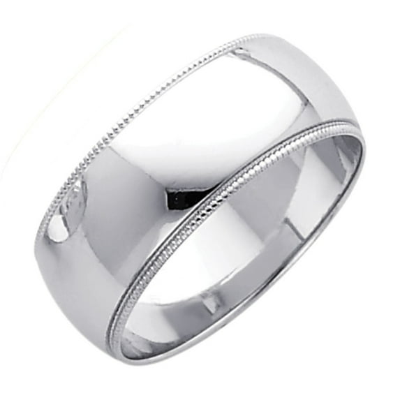 FB Jewels 14K White Gold Men's 8mm Solid Domed Migraine Traditional Comfort Fit Plain Wedding Ring Band Size 8