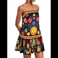 thumbnail image 2 of Vestido Minivestido Bohemio Floral con Tirantes Finos y Bajo con Volantes para Mujer para Vacaciones. Negro M, 2 of 8