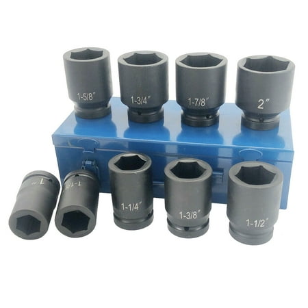 

iMeshbean 9 pcs 1 Deep Impact Socket Set 6-Point SAE 1 Inch- 2 Inch CR-MO Steel Heavy Duty Sockets Tool Set with Carry Case