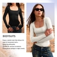 thumbnail image 4 of OQQ Women's 2 Piece Bodysuits Ribbed One Piece Square Neck Long Sleeve Bodysuits, 4 of 7