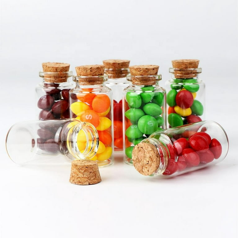 Yesker IPV023 Package of 24 Small Mini Glass Jars with Cork Stoppers-Size:  1-1/2 Tall X 3/4 Inches Diameter, Count