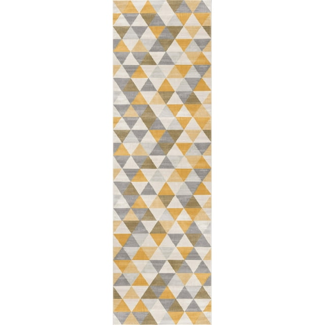 Rug Branch Savannah 2' x 30' (Exact Size: 2'3" x 30') Mid-Century Modern Modern Runner Area Rug, Yellow Beige, Geometric Entryway, Hallway, Bathroom, and Kitchen