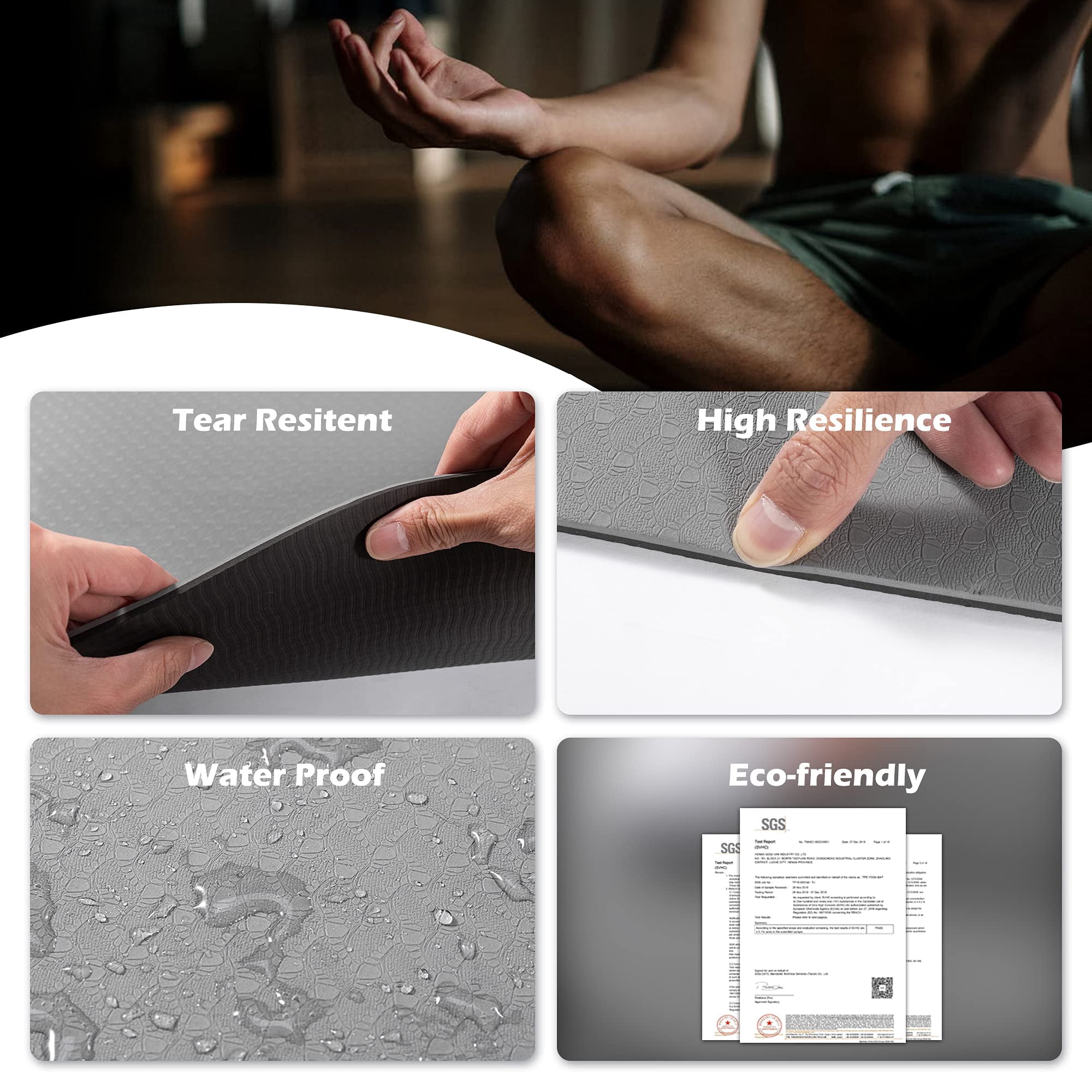 UMINEUX Large Yoga Mat for Men and Women 1/4 Inch Extra Thick TPE Fitness Mat for Home Gym Workout, Non-Slip