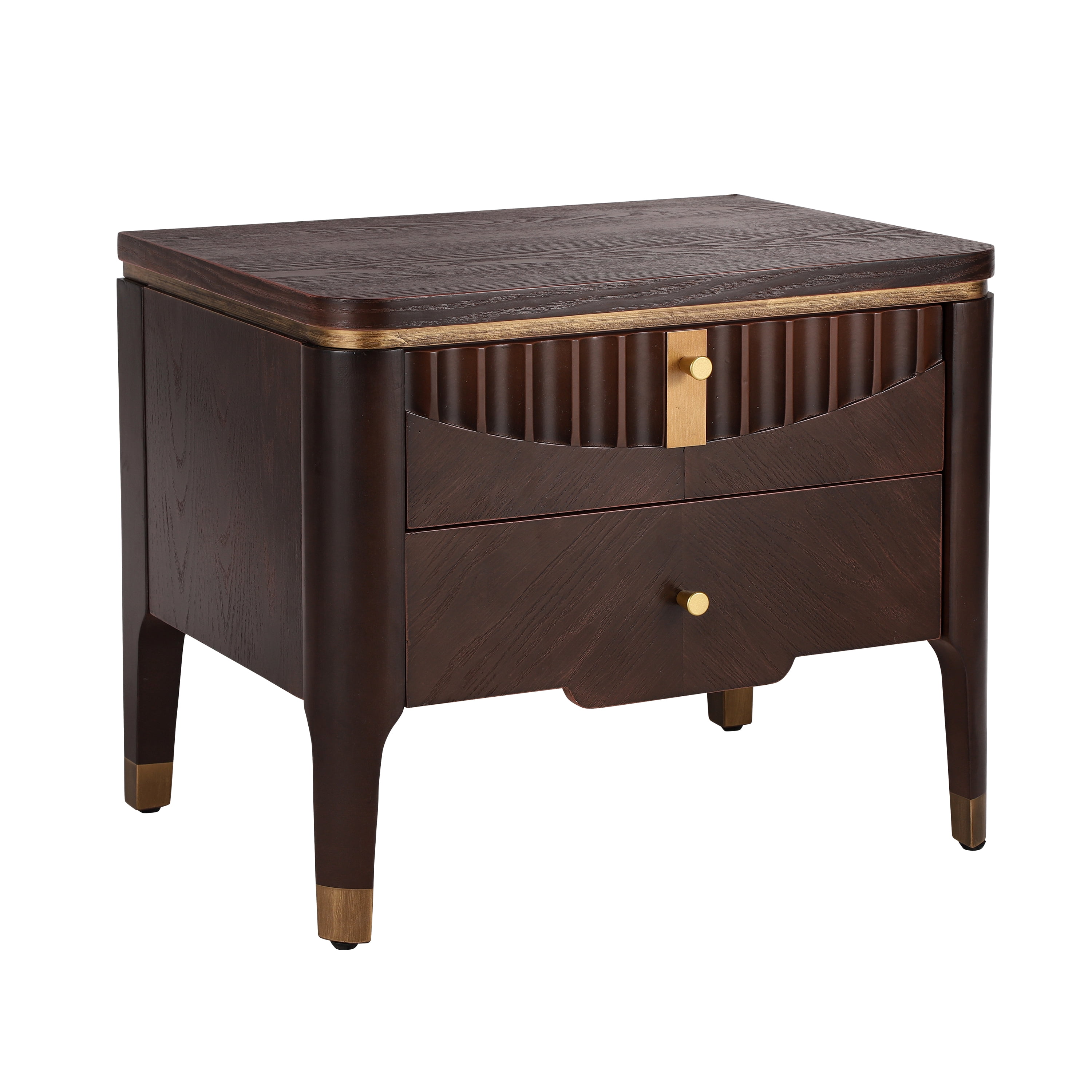 Noble House Modern Nightstand with 2 Drawers, Wave Design Bedside Table with Metal Handles,Dark Brown