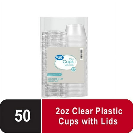 Great Value Disposable Plastic Cups, Clear, 2 oz, 50 Count