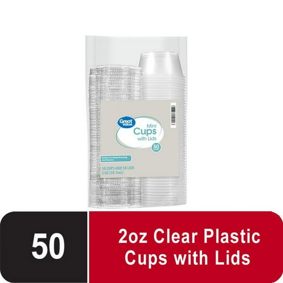 Great Value Disposable Plastic Cups, Clear, 2 oz, 50 Count