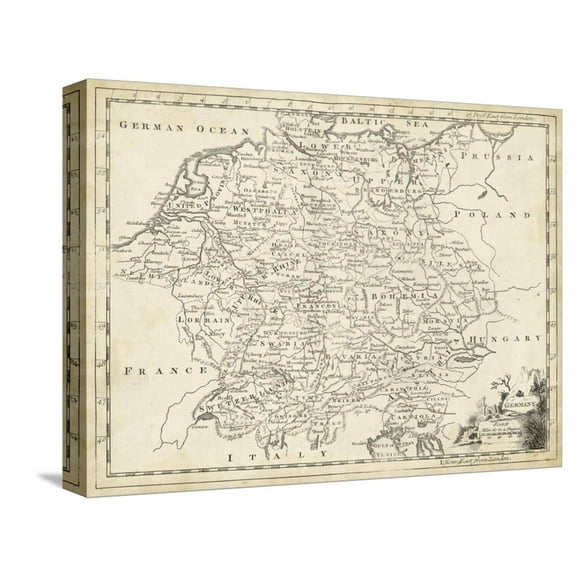 Art.com Map of Germany Stretched Canvas Print Wall Art by T. Jeffreys, 16" x 12"