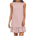 thumbnail image 6 of JoveMarine Cocktail Dresses for Women Color Vest Skirt - Ruffle Edge Sleeveless Flounce Hem Casual Summer Mini Dress with Cotton Blend,Pink 2XL, 6 of 8