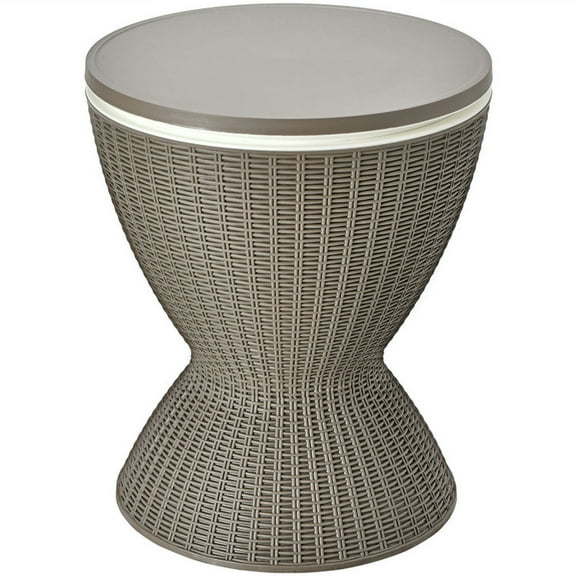 Demifill 3 In 1 8 Gallon Patio Rattan Cooler Bar Table with Adjust Ice Bucket, Outdoor Ice Cooler with Exquisite Wicker Outlook, Versatile Ice Cooler for Outdoor as Patio, Poolside, Brown