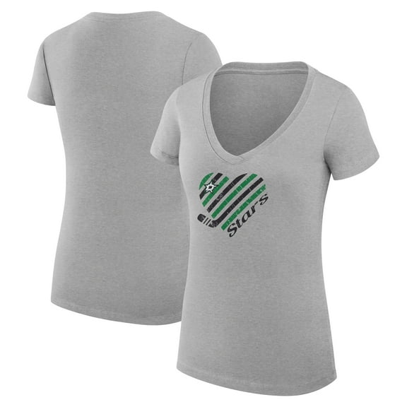 Women's G-III 4Her by Carl Banks  Heather Gray Dallas Stars Super-Slim Fit Lightweight Heart V-Neck T-Shirt