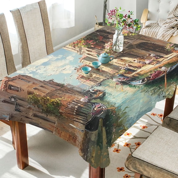 BZSMCE Square Tablecloth Venetian Canal with Green Water Pattern Tableclothes