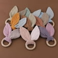 thumbnail image 5 of KEINXS Free Natural Beech Wood Baby Teether Cotton Rabbit Ears Newborn Teething Ring Rodent Gum Pain, 5 of 5