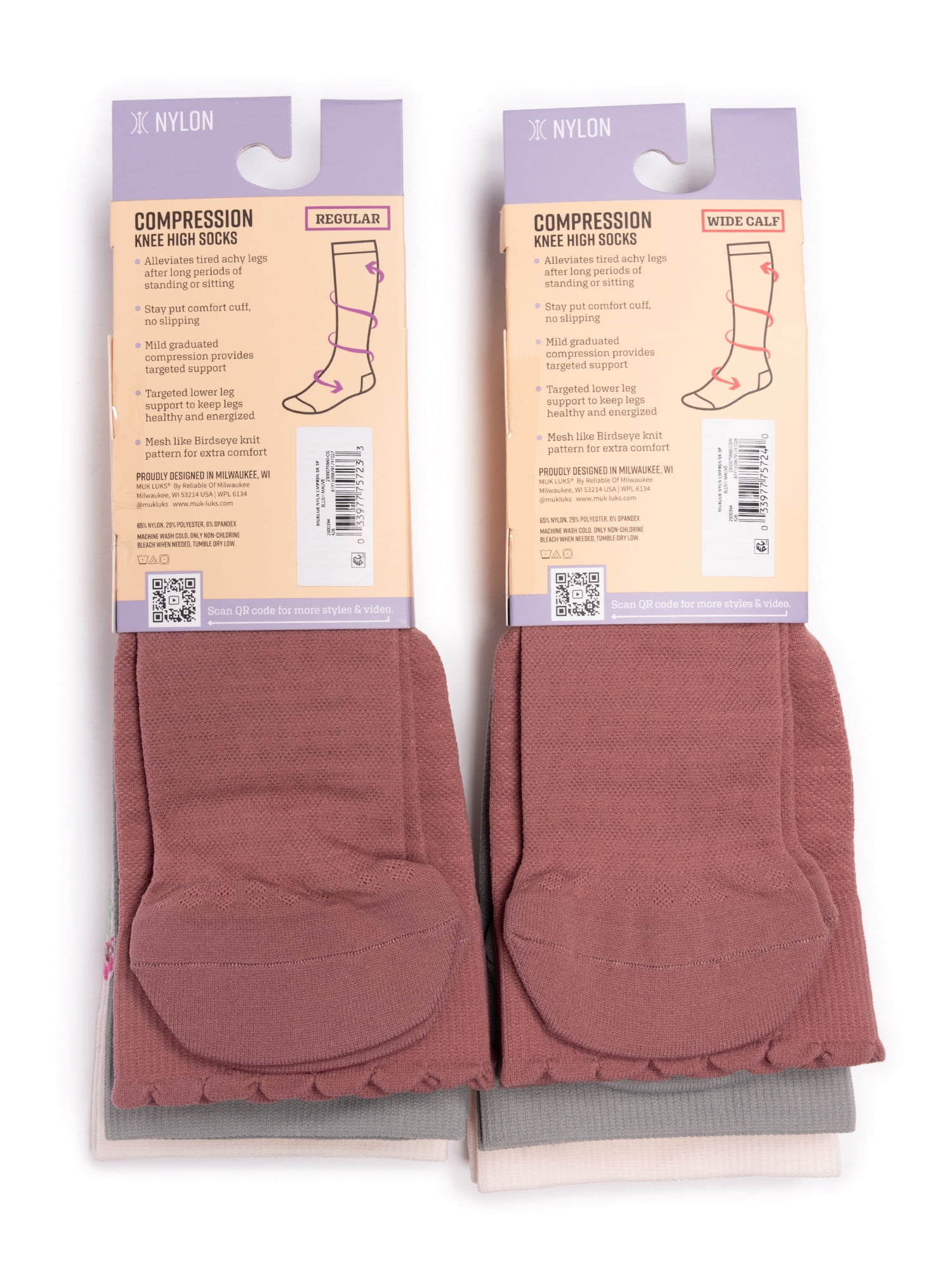 MUK LUKS Women's Wide Width Compression Nylon Knee-High Socks, 3-Pack, Shoe Size 6-10
