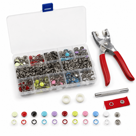 Kabuer Metal Snap Buttons Fastener Kit with Pliers Tool, 10 Colors, 200 Sets