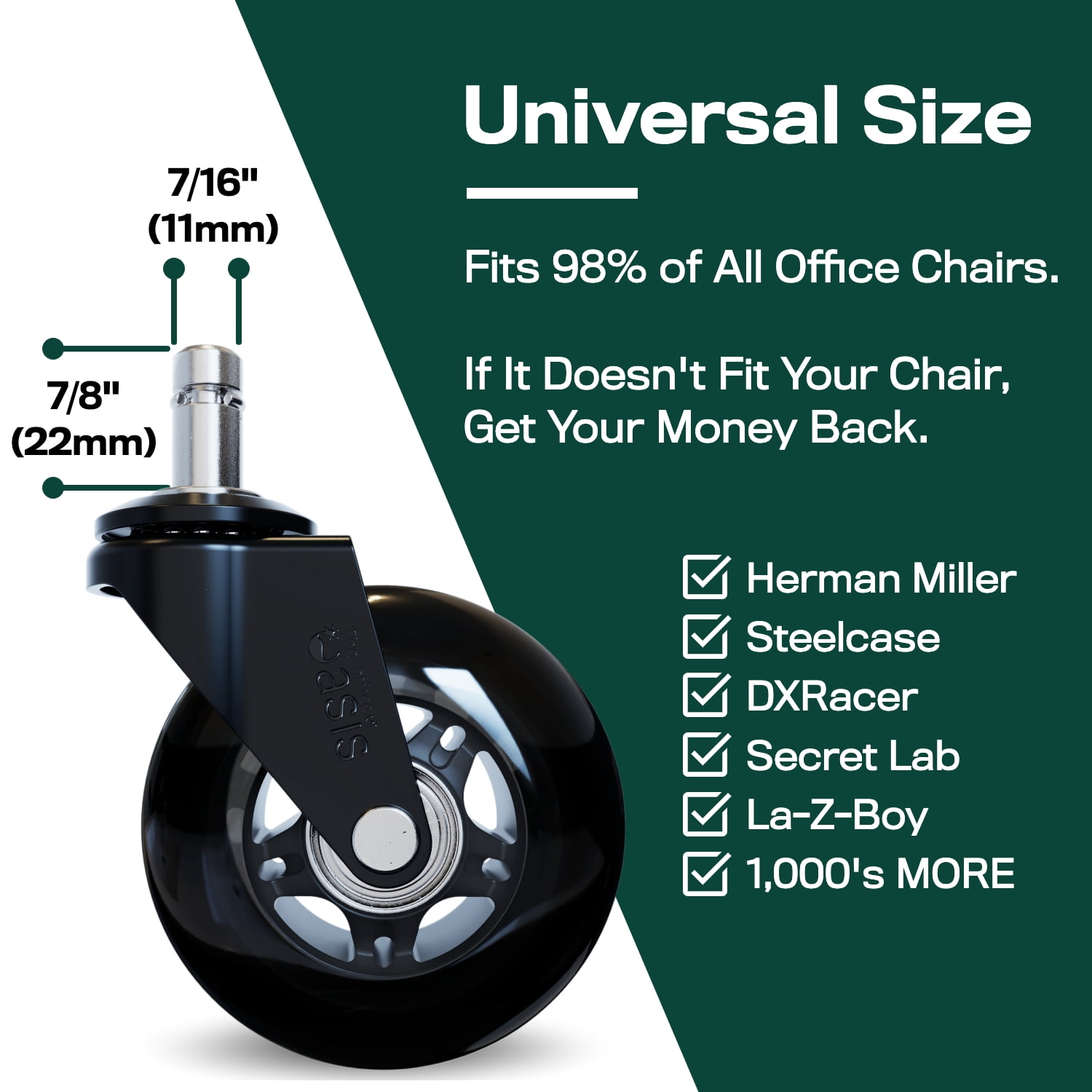 The Office Oasis Original Rollerblade Office Chair Wheels (As Seen On PBS) - Set of 5 - Black