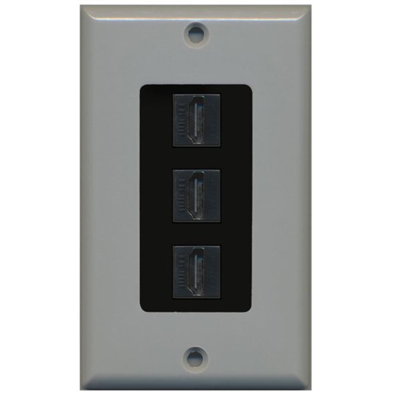 RiteAV - 3 Port HDMI 2.0 Decorative Wall Plate (Gray & Black)