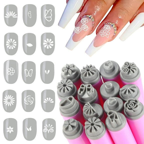 Nail Art Stamp Pen Set - 15pcs Professional Nail Stamping Kit with Floral Patterns, Silicone Tools for DIY Nail Art Designs for Beginners Women Girls
