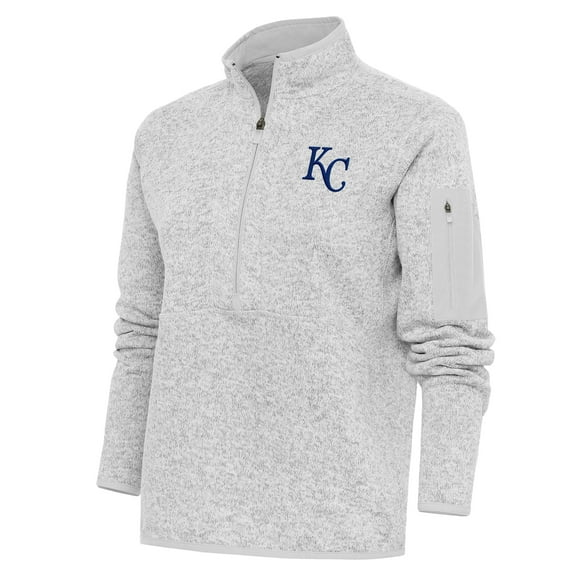 Women's Antigua Heather Gray Kansas City Royals Logo Fortune Quarter-Zip Pullover Jacket