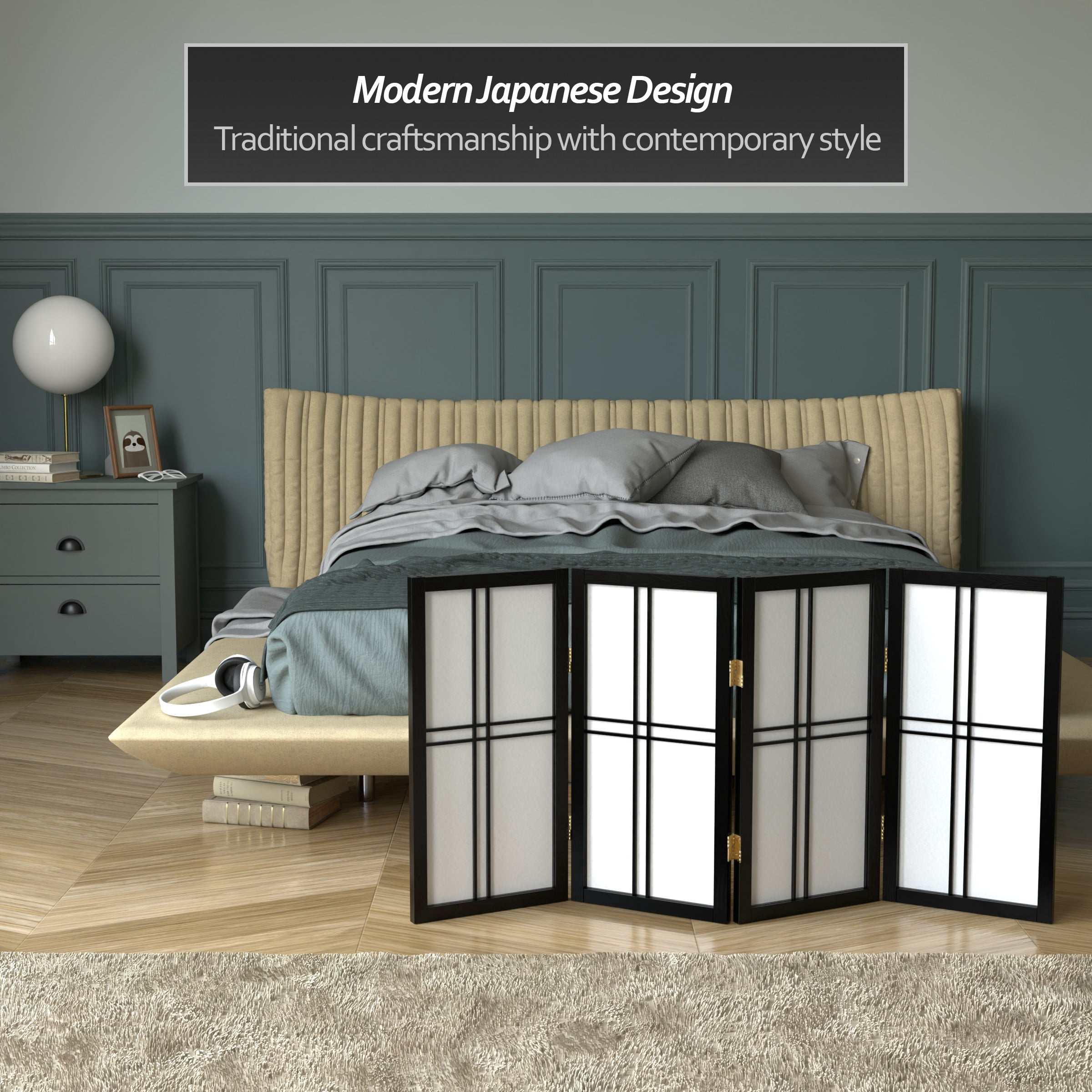 Red Lantern 2 ft. Short Desktop Double Cross Shoji Screen - Black - 4 Panels