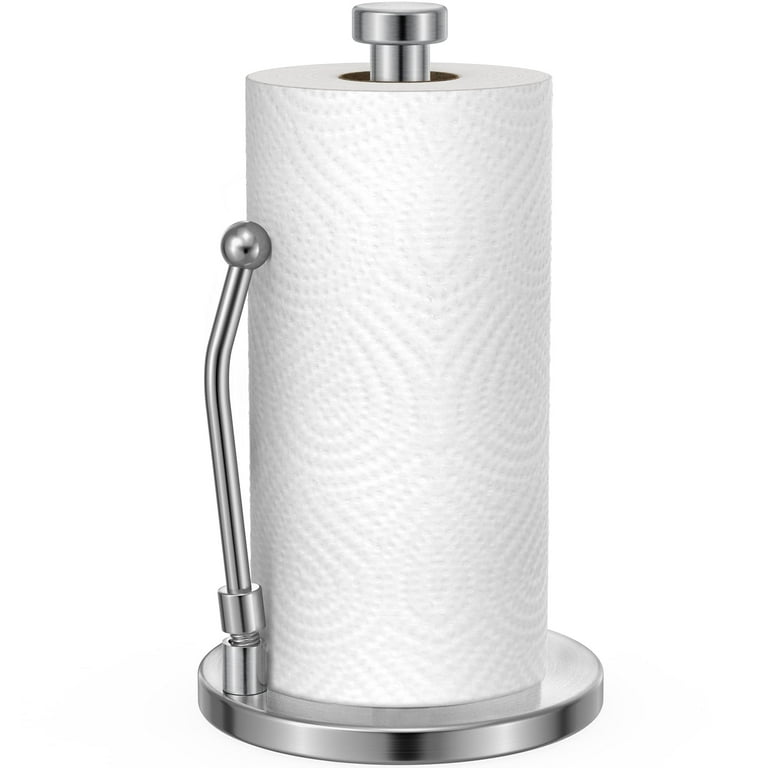 SMARTAKE Paper Towel Holder, Paper Towel Dispenser Standing Weighted Base  Non-Slip, Spring Arm Fit Most Size Paper Roll, Stainless Steel Paper Towel