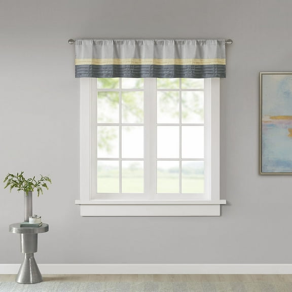 Madison Park Pintuck Lined Curtain Valance, 50" x 18", Yellow, Amherst Window Valance