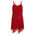 thumbnail image 2 of IDOPIP Kids Girls 1920s Flapper Dress Tassels Sequins Fringe Latin Dance Dress 1920s Gatsby Halloween Party Ballroom Dance Costumes 10-11 Years Red, 2 of 7