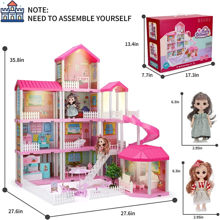 Dollhouse Play House for Girl, Doll House with Lights & Two Dolls &  Furniture Accessories, Toddler DIY Princess House Playhouse Pretend Set  Toy, Birthday Gift for 3 4 5 6 7 Year Old(11 Room) 