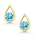 thumbnail image 2 of Gem Stone King 18K Yellow Gold Plated Silver Blue Apatite Teardrop Stud Earrings for Women Men (0.99 Cttw, Gemstone Birthstone, Round 5MM), 2 of 4