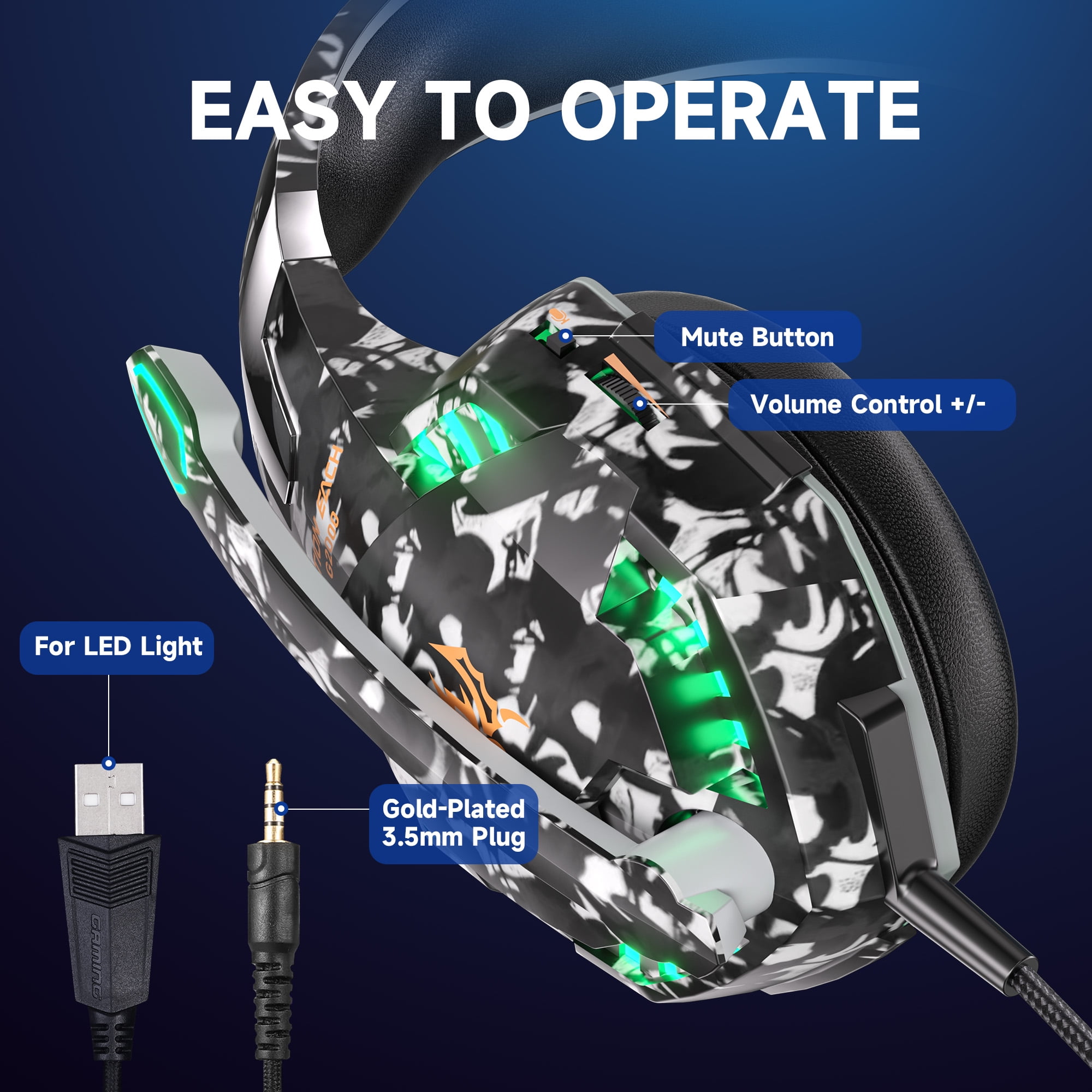 Wired Gaming Headset for PS5/PS4/Switch/ PC/Phone,Gaming Headphones with 20H Playtime Noise-Canceling Mic,7.1 Surround Sound