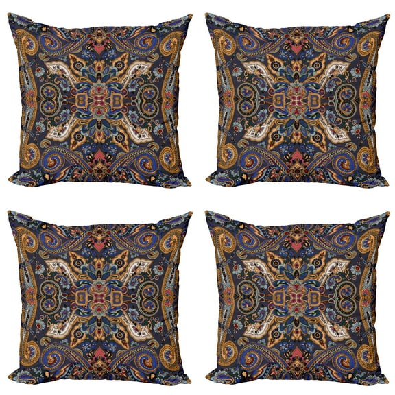 Ambesonne Paisley Throw Pillow Cover 4 Pack, Moroccan Floret Antique, 16", Royal Blue Sand Brown
