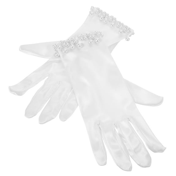 Raindrops 1 Pair Short Satin Evening Gloves for Women, White Bridal Gloves Vintage Style for Weddings and Formal Events