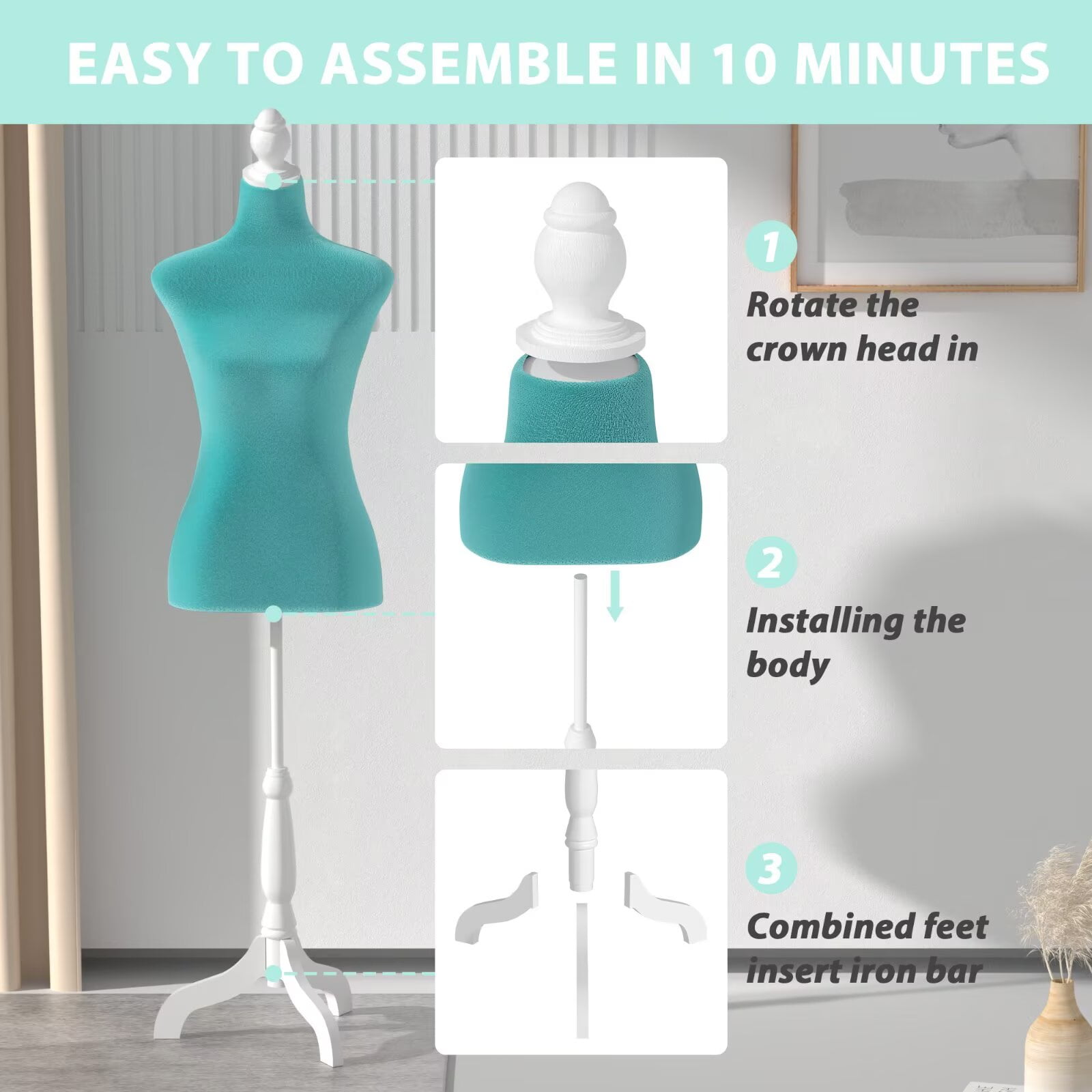 YRLLENSDAN 49.6-63.4 Inch Height Adjustable Sewing Mannequin Body for Clothing Dress Jewelry Display, Half Female Dress Forms with Wooden Tripod Stand for Sewing, Green