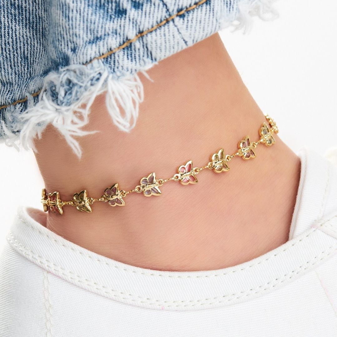 18K Gold Plated Butterfly Crystal Anklet