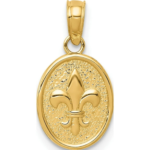 14K Yellow Gold Polished Small Fleur De Lis In Oval Pendant (13 X 9) Made United States d4369