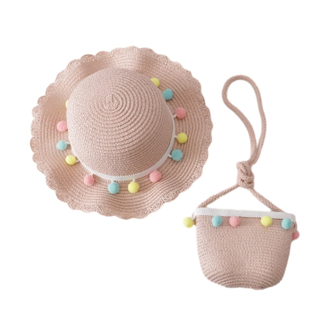 Qarigey Accesorio imprescindible Bolso de hombro con gorra de protección solar Material ligero y transpirable Sombrero para el sol para niños Sombreros rosa sombrero y bolsa
